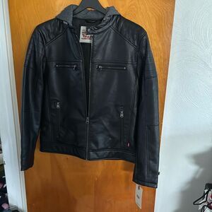 Levis Jacket Mens Medium Black Zip Pockets Faux Leather